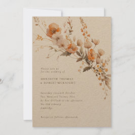Convite Casamento Rustic Fall Orange & Brown Floral Kraft