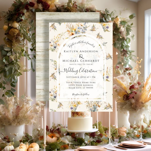 Convite Casamento Rustic Fall Pumpkin Floral Wildflower (Criador carregado)