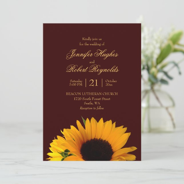 Convite Casamento Rustic Fall Sunflower (Em pé/Frente)