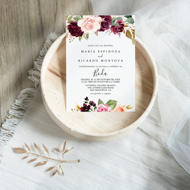 Convite Casamento Rustic Floral & Botanical Foliage Espanh (Criador carregado)