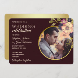 Convite Casamento Rustic Floral Burgundy