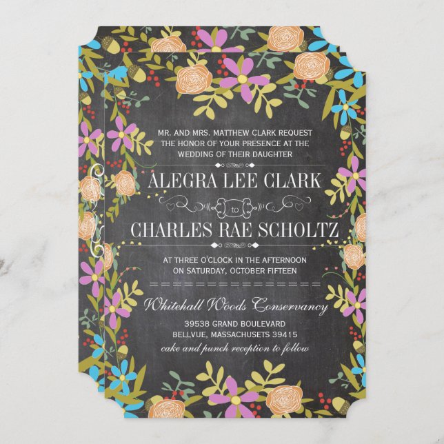 Convite Casamento Rustic Floral de Chalkboard (Frente/Verso)