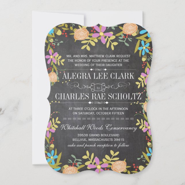 Convite Casamento Rustic Floral de Chalkboard (Frente)