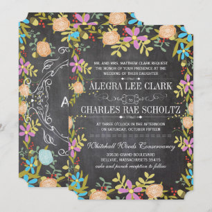 Convite Casamento Rustic Floral Garland Chalkboard