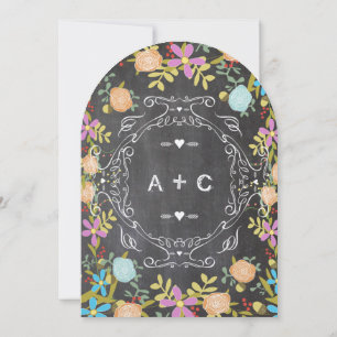 Convite Casamento Rustic Floral Garland Chalkboard