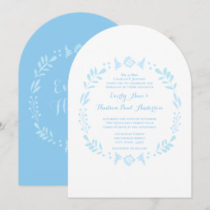 Convite Casamento Rustic Floral Garland Folk Art Blue