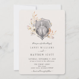 Convite Casamento Rustic Floral Monogramas Crest