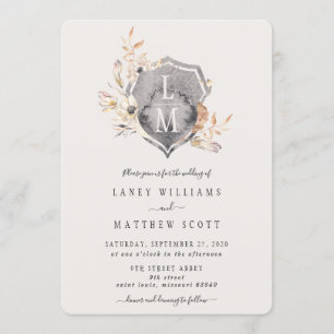 Convite Casamento Rustic Floral Monogramas Crest