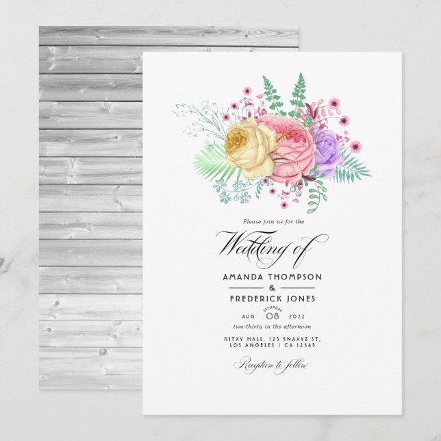 Convite Casamento Rustic Floral Spring (Frente/Verso)