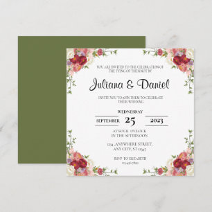 Convite Casamento Rustic Floral Square