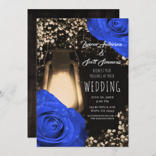 Convite Casamento Rustic Glow Lanterna & Cobalt Blue Rosas