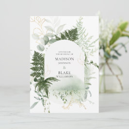 Convite Casamento Rustic Green Dourado Fern