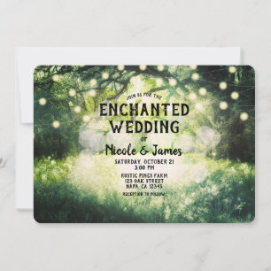 Convite Casamento Rustic Green Encantado de Luzes Floresta