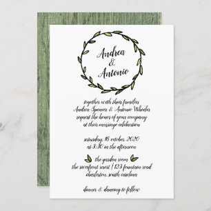 Convite Casamento Rustic Green Leafy Wreath
