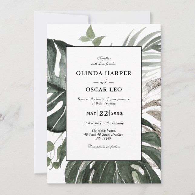 Convite Casamento Rustic Greenery Botanical Watercolor (Frente)