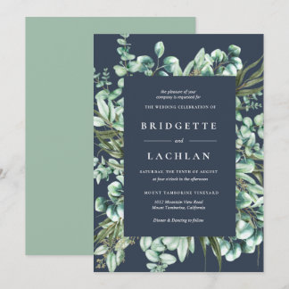 Convite Casamento Rustic Greenery e Eucalyptus Marinho