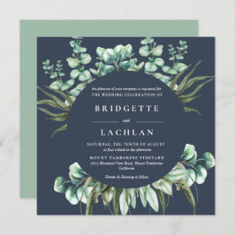 Convite Casamento Rustic Greenery e Marinho Eucalyptus SQ
