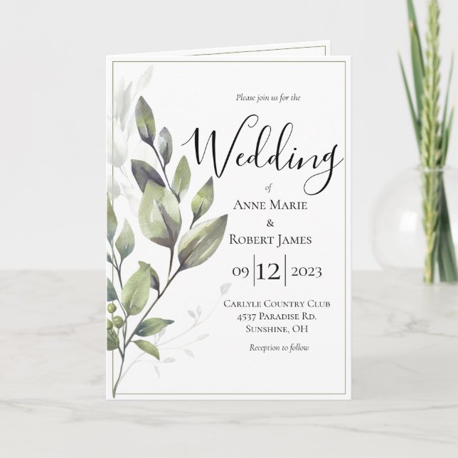 Convite Casamento Rustic Greenery Eucalyptus (Frente)