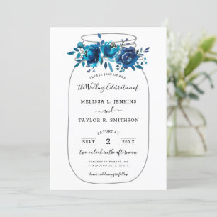 Convite Casamento Rustic Indigo Peony Mason Jar