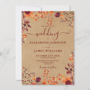 Convite Casamento Rustic Kraft Autumn Rustic Floral