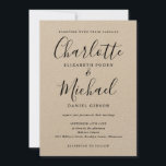 Convite Casamento Rustic Kraft de Script de Assinatura Neg<br><div class="desc">Apresentando nomes de estilo de assinatura,  este elegante convite de casamento pode ser personalizado com suas informações em letras chic pretas em um cartão kraft rústico. Projetado por Thisnotme©</div>