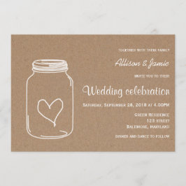 Convite Casamento Rustic Kraft Paper Masonjar Heart Countr