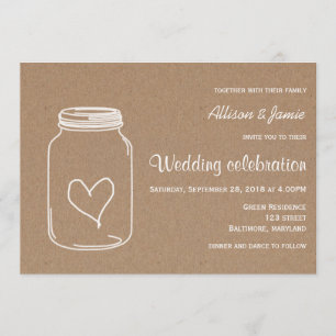 Convite Casamento Rustic Kraft Paper Masonjar Heart Countr