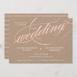 Convite Casamento Rustic Kraft & Rosa Dourado Script