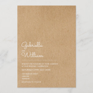 Convite Casamento Rustic Kraft, Script Natural Simples