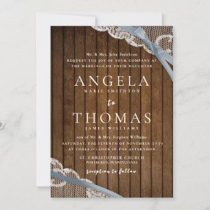 Convite Casamento Rustic Lace and Barn Wood