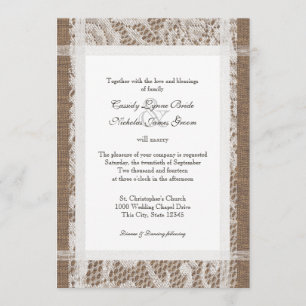 Convite Casamento Rustic Lace e Burlap 7x5
