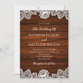 Convite Casamento Rustic Lace Wood Pattern