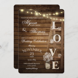 Convite Casamento Rustic Ladder and Lights Love