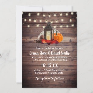 Convite Casamento Rustic Lantern & String Lights Autumn