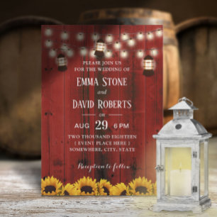 Convite Casamento Rustic Lantern Sunflower Red Barn Countr