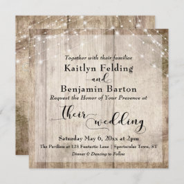 Convite Casamento Rustic Light Brown Wood & White Lights