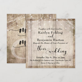 Convite Casamento Rustic Light Brown Wood & White Lights 2
