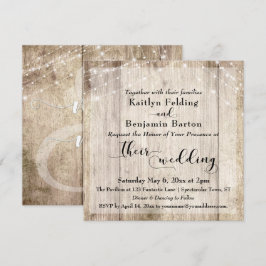 Convite Casamento Rustic Light Brown Wood & White Lights 3