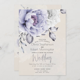 Convite CASAMENTO   Rustic Lilac e Alabaster Peony Floral