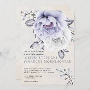Convite Casamento   Rustic Lilac e Alabaster Peony Floral