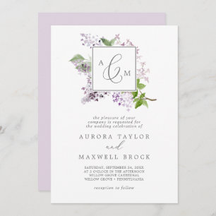 Convite Casamento Rustic Lilac Formal Monograma