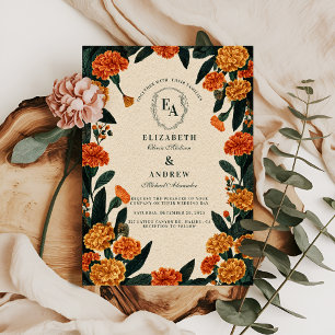 Convite Casamento Rustic Marigold Floral Autumn