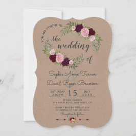 Convite Casamento Rustic Marsala Floral Artesanato Paper