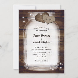 Convite Casamento Rustic Mason Jar Burlap Hearts Barn Wood