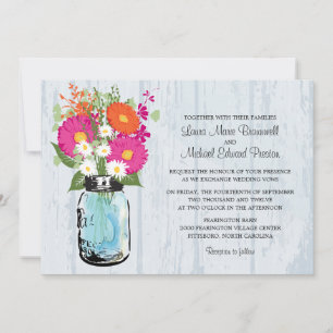 Convite Casamento Rustic Mason Jar & Gerbera Daisies