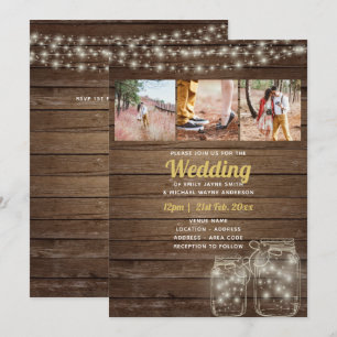 Convite Casamento Rustic Mason Jar Lights PHOTO COLLAGE