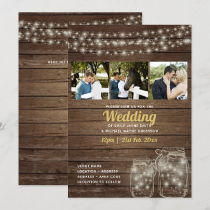 Convite Casamento Rustic Mason Jar Lights PHOTO COLLAGE