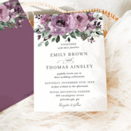 Convite Casamento Rustic Mauve Plum Purple Floral Greenery