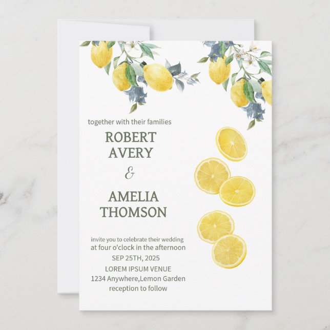 Convite Casamento Rustic Mediterranean Lemon (Frente)