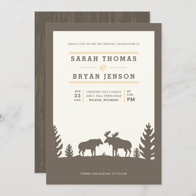 Convite Casamento Rustic Moose no Exterior (Frente/Verso)